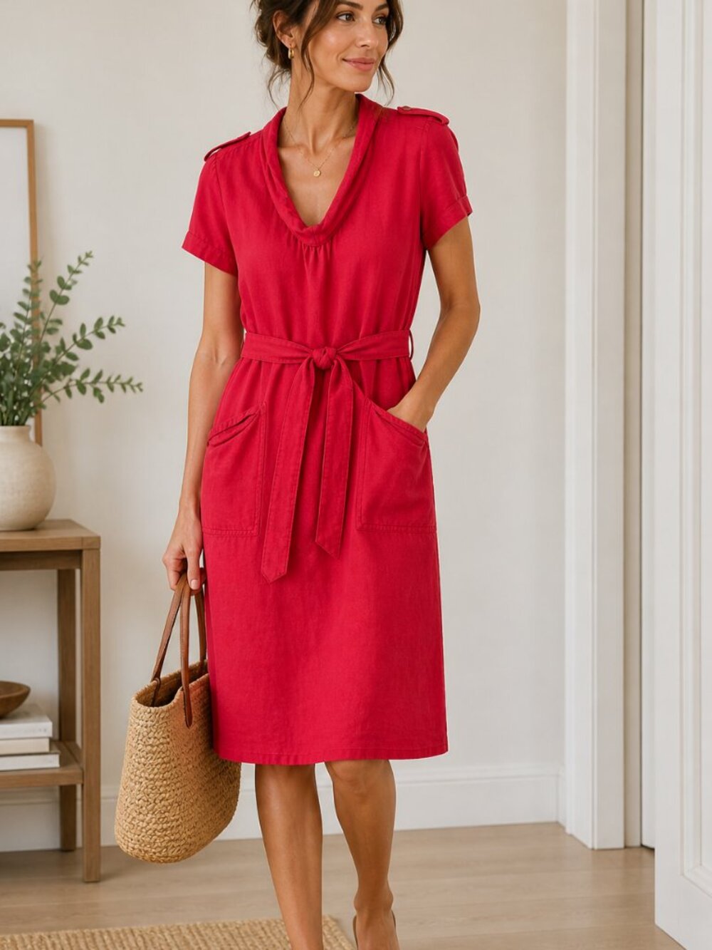 Marella 100% Linen Dress – Raspberry Red – Size US 10 – Italian Brand